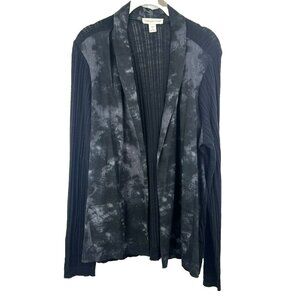 Coldwater‎ Creek Women's Jacket 16W Linen Cotton Black Gray Pockets Long Sleeves